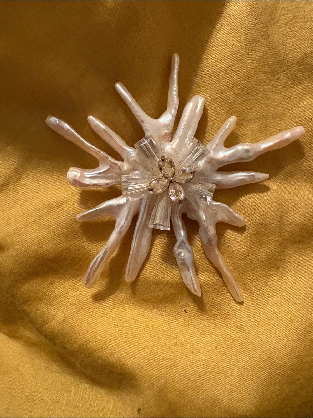Pearl Burst Starburst Brooch with Crystal Center